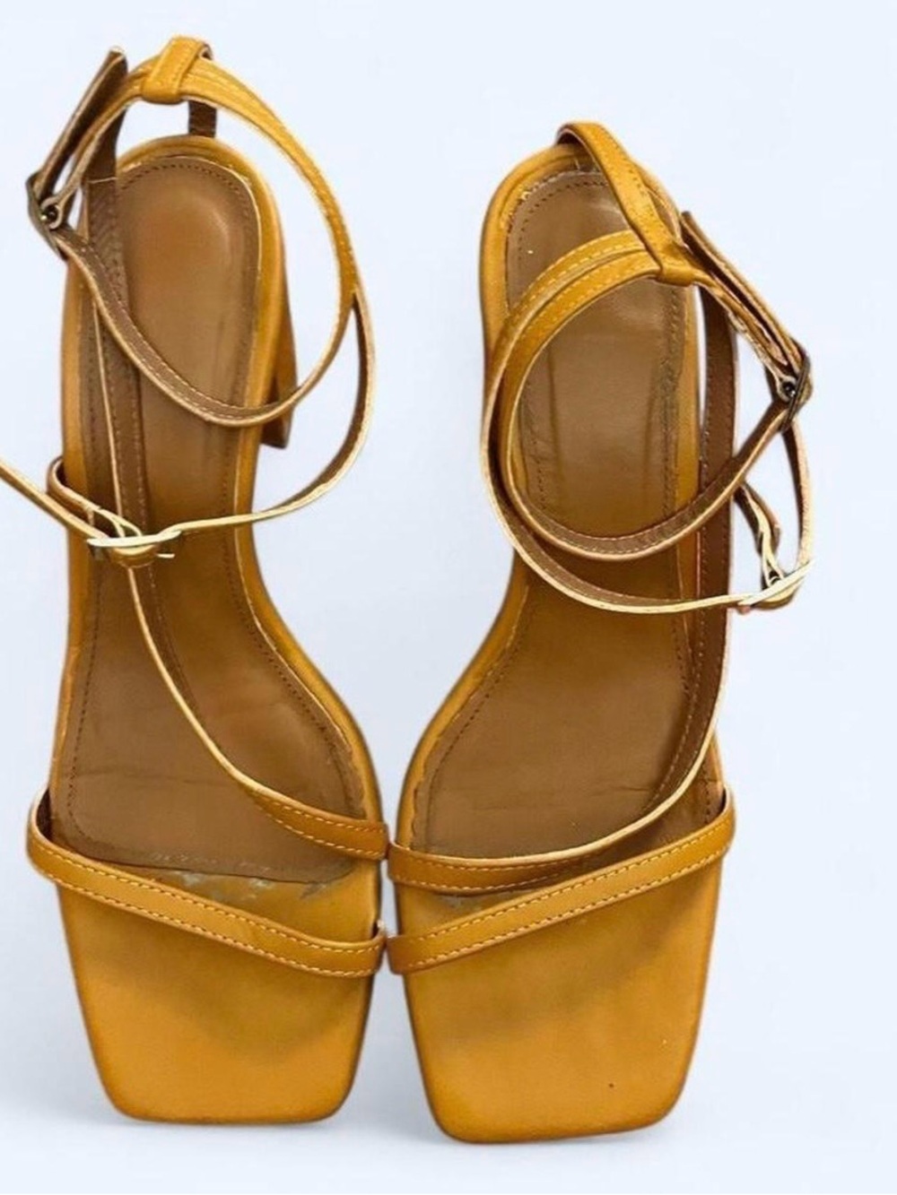 ALOHAS Mustard Yellow Square-Toe Ankle-Strap Heels